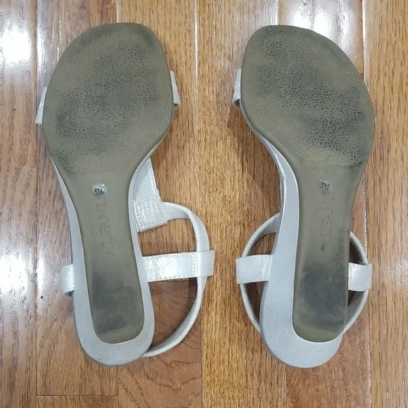 Silver Dressy Open Toe Wedge Heels Size 5M - Picture 3 of 3